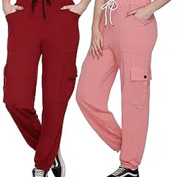 white moon Women's Cotton Regular Fit Mid Rise Cargo Gym Joggers Track Pants-picture-53