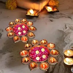 CraftVatika Urli Bowl Set of 2 for Home Decor Decorative Diya Flower Shape Flower | Diwali Decoration Items for Home - Handcrafted Bowl for Floating Flowers and Tea Light Candles Home-image-17