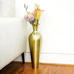 Ekhasa Tall Big Metallic Flower Vase for Home Decor | Long Flower Vase Gift for Weddings, Housewarmings, Gatherings | Large Decorative Sofa Side Metal Vase for Living Room, Office, Bed Corner (Gold)-picture-21