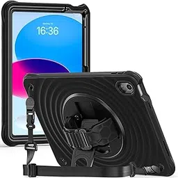 Qinda Case Cover for Apple iPad (A16) 11th/10th Gen 2025/2022, Rugged 3 Layer Case for Apple iPad 11th/10th Gen 2025/2022 with Rotating Kickstand and Shoulder Strap, Black-picture-31
