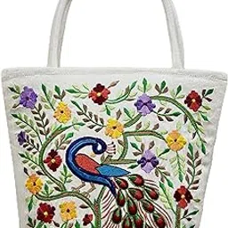 lavanya fashions Lavanya Latest Fashions Raw Silk Embroidered Handbag with Fabric Handle | Floral/Peacock Designer Handbags for Girls and Women | Embroidery Hand Bag | Women Embroidery Ethnic Handbag-picture-27