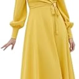 classy kiddos Women's Yellow Wrap Dress - Cotton Fabric with Stylish V-Neck Frock Design | Sizes XS to 3XL-picture-30