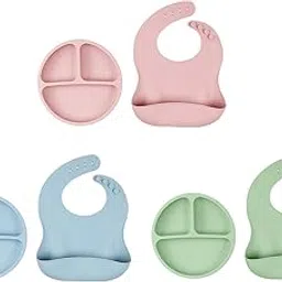 SNAPPSY Silicone Baby Feeding Set Divided Suction Plate Bib Baby Utensils for Babies Violet-picture-10