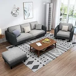 FURNY Arlo 5 Seater 3+1+1 Fabric Sofa Set with Ottoman (Light Grey-Dark Grey)-picture-21