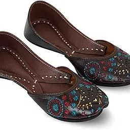 Traditional Hand Crafted Brown Leather Rajasthani Stylish Punjabi Ethnic Comfortable Sole Cushioned Fancy Ethnic Bellies Mojari Jutti for Women and Girls, Color-Darkbrown Size 8-image-99
