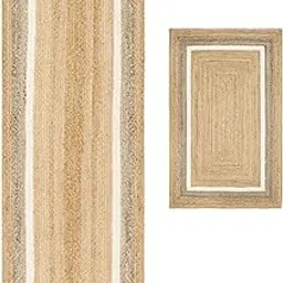 AIESY® - Live Beautiful ! Anti-Slip Handwoven Jute Reversible Mat & Runner for Kitchen Floor mat, Doormat & bathmat Set of 2 pcs (16"X54" in & 16"X24" in, Beige/White)-image-34