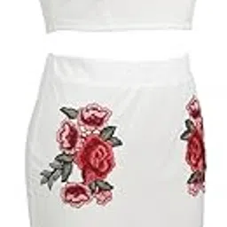homgee Women Sleeveless Crop Top Skirt Set Floral Embroidered Hollow Out Lace-up Front Ruffles Casual Two Pieces-picture-17