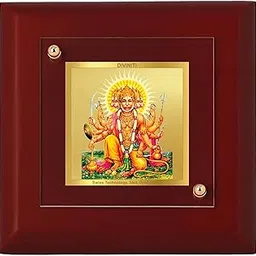 DIVINITI 24K Gold Plated Foil Panchmukhi Hanuman Ji Photo Frame For Home Decor, Table Top|Religious Photo Frame Idol For Pooja, Prayer Gift MDF 1A (10x10 CM)-picture-18