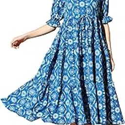kzully | Dress for Women | Floral Printed Midi Dress | Bell Sleeves | Western-Inspired Design | Ultimate Elastic Comfort-picture-27