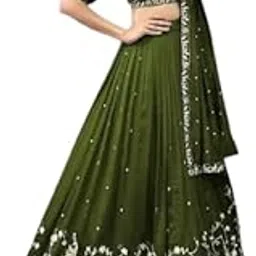 piludi Women's Embroidered Vichitra Silk Lehenga Choli Dupatta Set Semi-Stitched Blouse and Fit & Flare Style-picture-23