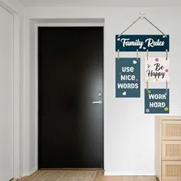 Click N Ship Family Rules Wooden Wall Hanging Sign | Motivational Wall Decor for Home, Office, Living Room | Use Nice Words, Be Happy, Work Hard | Positive Quote Wall Plaque for Bedroom, Hall, Entryway. image 1