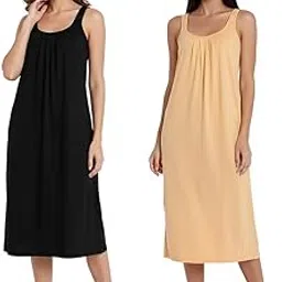 garmend Cotton Full Length Long Camisole for Women - Long Innerwear Petticoat - Plus Size Nighty - Kurti Slip - Suit Slip - Cream Gold Black Color-picture-19