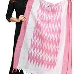 omensilks Women's Bhagalpuri Linen Cotton Blend Handloom Ikkat White Dupatta (Stole) with Color Border Free Size Color Variation (Omen_11566-11574)-picture-10