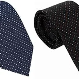 Polka Dot Formal Tie for Men & Boys | Stylish Necktie for Weddings, Office & Casual Wear | Tie Set of Blue & Black with red and light blue polka dots | Pack of 2-picture-32