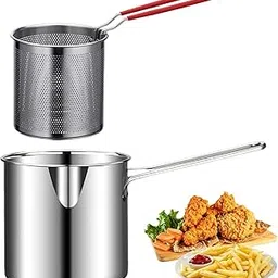 Riveira Small Deep Fryer Pot with Basket - 304 Stainless Steel Mini Deep Oil Fryer, Potato Chips Fryer Basket with Anti Scalding Silicone Handle for Kitchen Travel-image-40