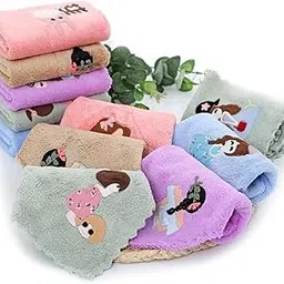 Microfiber Coral Fleece Handkerchief For Women, girls And Kids/Rumal/Hanky for School And Toddlers Wash Cloth/Extra Soft And Super Absorbent (25 x 25 CM) -Double-Layered Multicolred-image-11