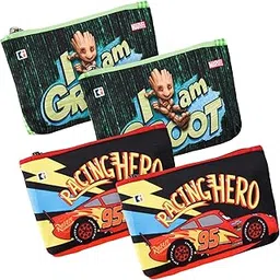 homestic Pack of 4 Pencil Pouch | Square Stationary Pouch | Pen-Pencil Box for Kids | School Geometry Pouch | Pencil Utility Bag | Zipper Pencil Organizer | Green & Red-picture-49