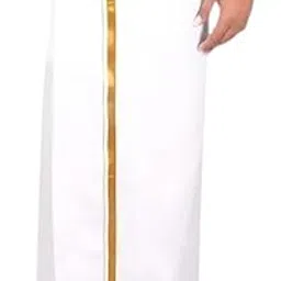 White Welcro Pocket Cotton Dhoti with Gold Jari Border Adjustable (28 to 44 Inches) Mens Traditional-picture-22