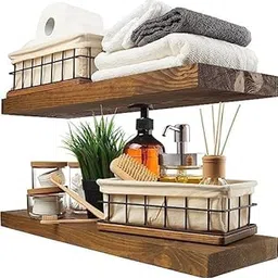 ONIJA Wood Floating Shelves Set of 2 - Rustic Shelf 24 inch - Made in Europe - Wide Wooden Wall Shelves for Living Room Bedroom Kitchen Bathroom Farmhouse - Walnut Color-picture-63