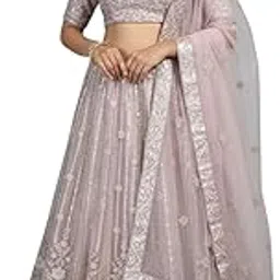 Designer Lilac Sequined Lehenga Choli Set, Traditional choli set, Net Fabric, Embroidered Three Piece Set with Crop Top, Floor Length Lehenga, Dupatta-image-87