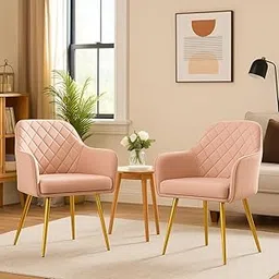BAWARI Set of 2 Accent Chair for Living Room | Modern Armchair in Soft Velvet Fabric with Sturdy Legs | Premium Chair for Home Living Room Bedroom Restaurent | (Gold Legs, Pink Burfi Design)-picture-53