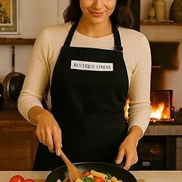 RUSTIQUE LINENS Kitchen Apron – 100% Cotton, Adjustable Neck strap, Large Pocket – Unisex Apron for Men & Women – Cooking, Baking, BBQ, Gardening – Solid Colours, Striped and Checkered Patterns-image-52