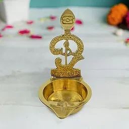 CraftVatika Pure Brass Muruga Vel Brass Diya for Pooja Temple Decoration, Diyas for Diwali Home Decorations - Ghee Om vilakku Diya with Adjustable Bati, Oil Lamp 9.5 CM Height-image-98