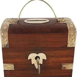 MYLAWOOD Wooden Handmade Wood & Brass Big Piggy Money Bank Coin Box with Brass Strips|Money Bank for Kids|Piggy Bank for Boys|(5x3.5x4) INCHES-picture-29