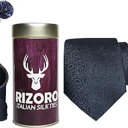 rizoro Tie for Men – Paisley Silk Neck Ties Set with Cufflinks Flower Pin, Pocket Square & Black Gift Box, Combo Necktie Sets for Office Wear, Formal Suits & Weddings (0, JCRT)-picture-45