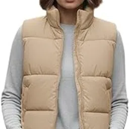 STYLE ON ME Women's Quilted Sleeveless Puffer Jacket | Cropped Length | Zip-Up Winter Coat with High Neck | Insulated Outerwear for Daily Jacket-picture-28