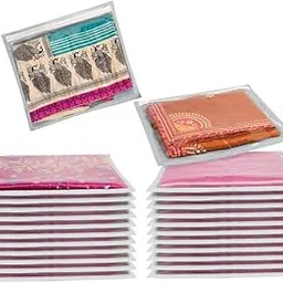 Homestrap Set of 24 Single Saree Covers | Transparent Top, Foldable & Zip Closure | Clothes Storage Bag & Wardrobe Organizer | Dust & Moisture Resistant Organizers |Grey-image-36