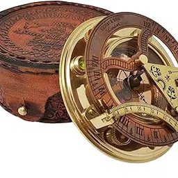 Brass Nautical - Antique Brass & Copper Sundial Compass, Sundial Clock in Box Gift Sun Clock Ship Replica Watch-picture-29