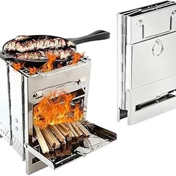 GLOWICK Stainless Steel Campfire Grill Stove Collapsible Backpacking Stove Camping Wood Burning Stove & Portable Folding Camp Stove With Carry Bag (1Pcs) (Small – 14 x 15 x21 cm)-image-86