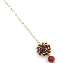 a v fashion Floral Style Attractive Maang-Tikka with Pearls for Girls & Women Gold Tone Beaded Chain, Fashion jewellery-picture-45