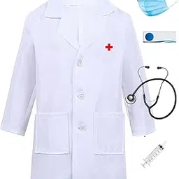 FancyDressWale Polyester Doctor Dress For Girls And Boys With Strethoscope, Mask, Syringe And Name Badge (5-6 Years), White-picture-21