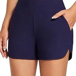 baleaf Women's 3" High Waisted Swim Shorts Bottoms Tummy Control Quick Dry Swimsuit Board Shorts with Pockets UPF 50+, Dark Blue, XX-Large-picture-43
