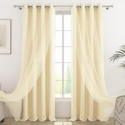 Story@Home Double Curtains 2 in 1 Blackout Curtain Sheer | 2 Layers Weaving & Light Block Blackout Curtains & Sheer Curtains | Semi Long Door Curtains 8 Feet Long Set of 2 | (116 x 242 cm, Cream)-picture-13
