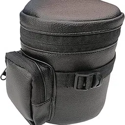 DSLR leathar Camera Side Lens Carry Pouch Black 6X5X5 Size Battery Pouch-picture-23
