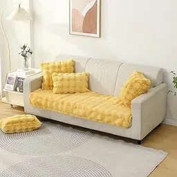 HOKIPO 'FurHug' Premium Faux Rabbit Fur Sofa Cover Mats for L Shape and 1/2/3 Seater Sofa. Make Your Own Sofa Cover Set, Mat Length 90(D) X 150(L) Cm, Honey Yellow (NEW-5014-YLW)-image-11