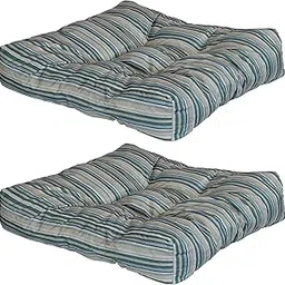 Sunnydaze Set of 2 Tufted Square Patio Cushions for Indoor/Outdoor Furniture - Replacement Cushions for Chairs and Seating - Seat Pads for Porch, Deck, and Garden Seats - Neutral Stripes-picture-47