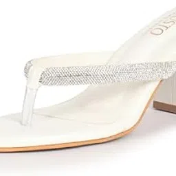 fausto Women T-Strap Block Heel Wedding Sandals with Shimmering Strap | Party-Ready 3 Inch Heel Slip-On Sandal | Glossy Finish for Evening Elegance-picture-45