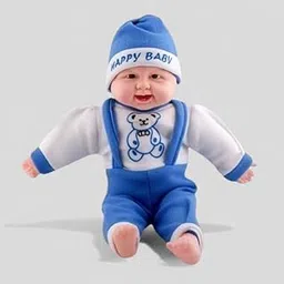 Happy Baby Soft Plush Doll, Blue and White Teddy Bear Design, Musical Learning Toy with Cap-image-24