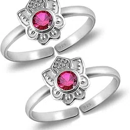 styleejewel Sterling Silver Toe Rings For Women | Toe Rings Silver Pure | 925 Sterling Silver Toe Ring | Toe Rings For Women Silver Pure | Bichiya For Women Stylish | Bichiya Set For Women Chandi | Round | 2 Ruby Stone (3 MM) | 3 Grams-picture-27