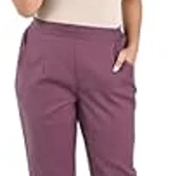 safed dhaga Women's Solid Straight Fit Cotton Blend Trousers | High Waist, Side Pockets, Ankle Length Pants for Office, Casual-picture-11