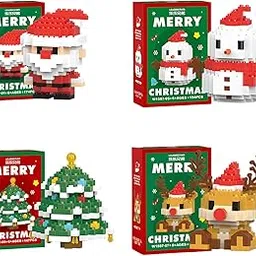 4Pcs Christmas Toys, Christmas Building Blocks Set, Santa Claus Christmas Tree Reindeer Snowman, Festive Holiday Decor, DIY Creative Desktop Ornaments-image-2