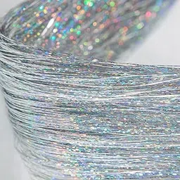 Hair Tinsel Strands Kit - Sparkling Silk Fairy Shiny Flairs Extensions, Party Highlights Dazzle Glitter Bling Synthetic Hairpieces Set (Silver)-picture-24