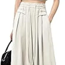 kotty Women's Solid|Drawsting|Front Pocket|Wide Leg Style|High Rise|Casual Pant-picture-31