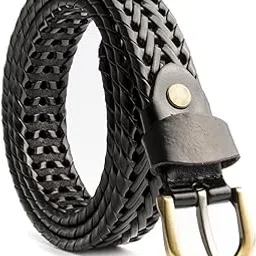 echain Women Braided Woven Genuine Leather Narrow Belt 25mm Wide-picture-19