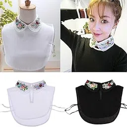 MERISHOPP 2Pcs Women's Embroidery Fake False Collar Detachable Half Shirt Dicky Collar-image-5