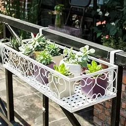 neumark impex Iron Hanging Bracket Shelf Railing Plant Stand For Balcony Home And Office(White)(White,Standard)-picture-22
